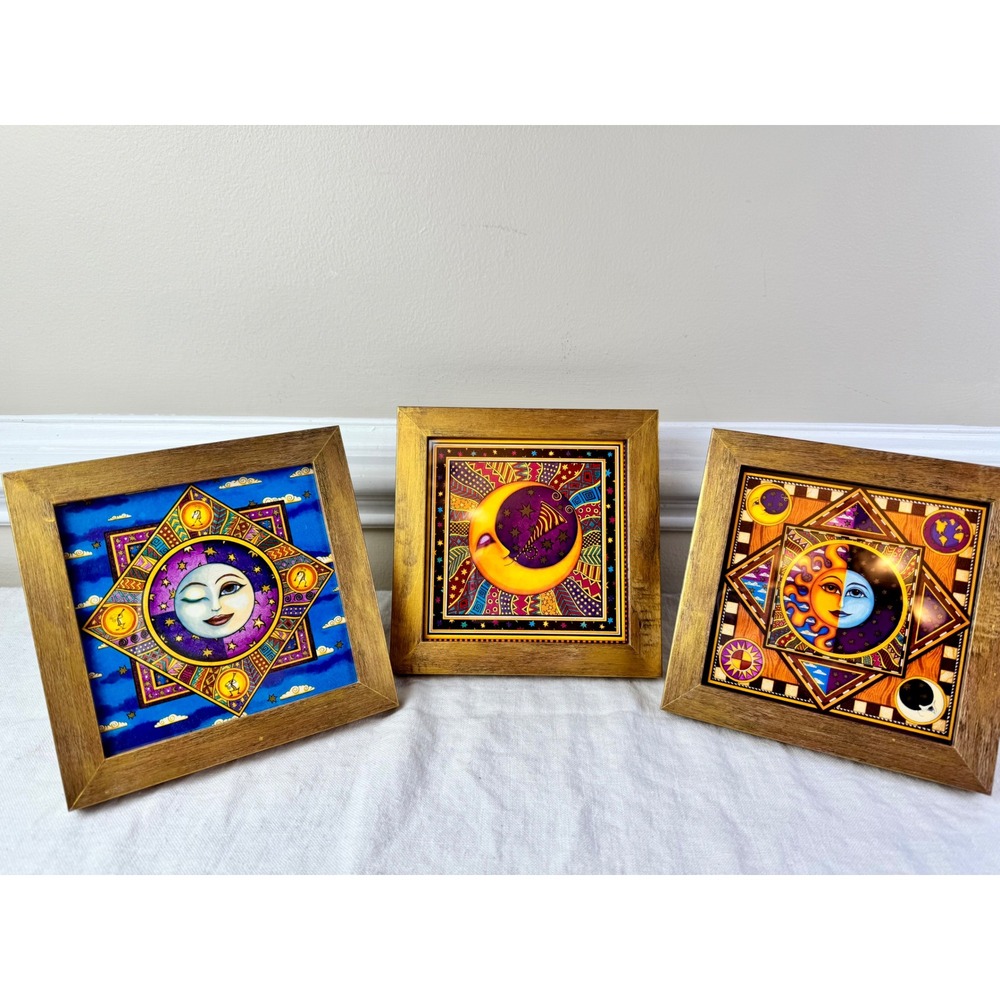 Celestial Sun & Moon Framed Art Prints Set 3 Gold Boho Cosmic Decor Whimsigoth